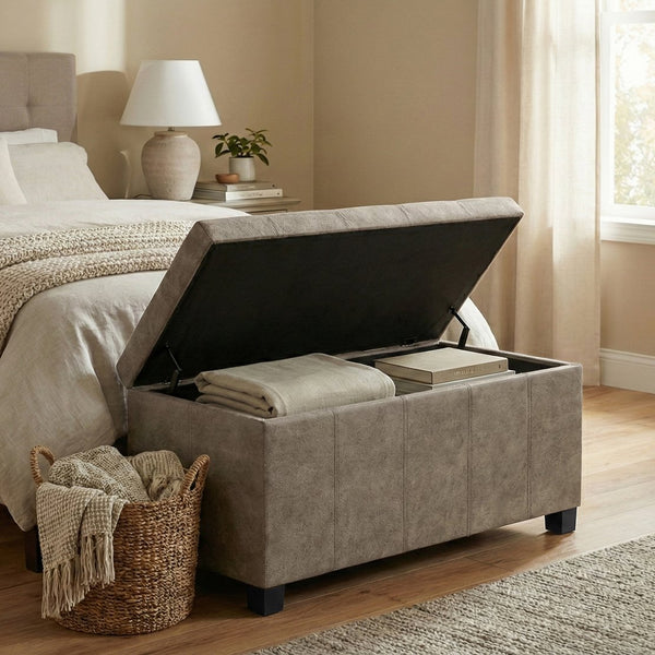 English Elm Dover Lift Top Storage Bench in Vegan Leather for Entryway Bedroom or Living Room B136P439026