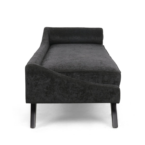 English Elm Chaise Lounge Mid-century Polyester Upholstered Birch Wood Legs Living Room Accent 68108.00BLK