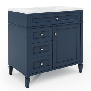 English Elm 36'' Modern Bathroom Vanity with Mirror Cabinet and Sink, Spacious Storage, Soft-Close Doors & Drawers Blue SW000134AAC-3