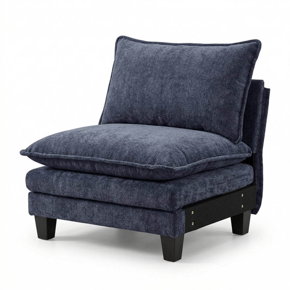 English Elm Armless Chenille Club Chair Oversized Plush Seat for Modern Living Room Reading Nook Blue W2519P486418