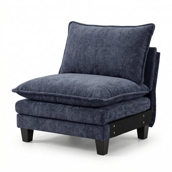 English Elm Armless Chenille Club Chair Oversized Plush Seat for Modern Living Room Reading Nook Blue W2519P486418