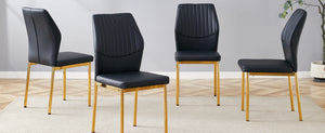 English Elm Luxury Dining Chair Set Of 4 - Modern Black Pu Upholstery With Gold Legs For Stylish Comfort W1151P282688
