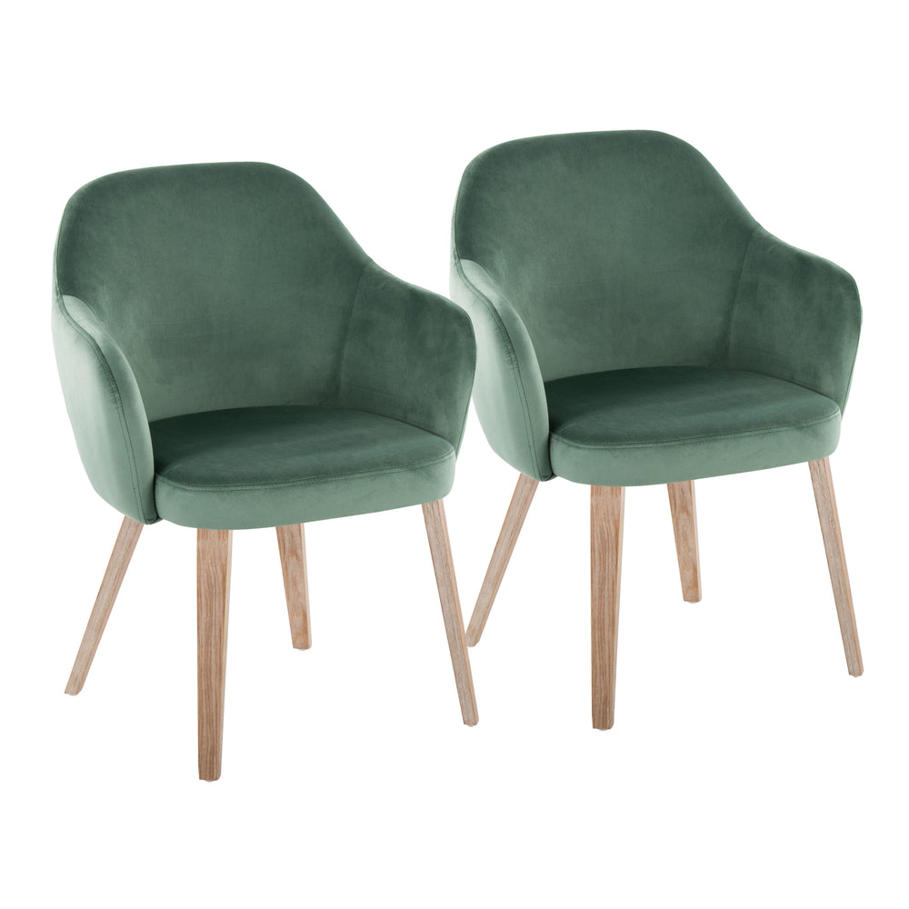 English Elm Dining Chair Set of 2 Velvet Upholstered Bentwood Legs Whitewashed Organic Modern Green B202S02061