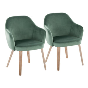 English Elm Dining Chair Set of 2 Velvet Upholstered Bentwood Legs Whitewashed Organic Modern Green B202S02061