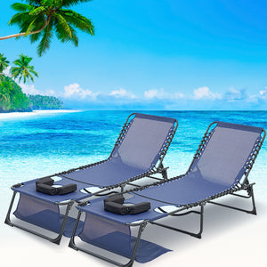 English Elm Face Down Chaise Lounge Chair with Face & Arm Holes, 5-Position Foldable Recliner for Pool Patio Relaxation Dark Blue W3162P277280