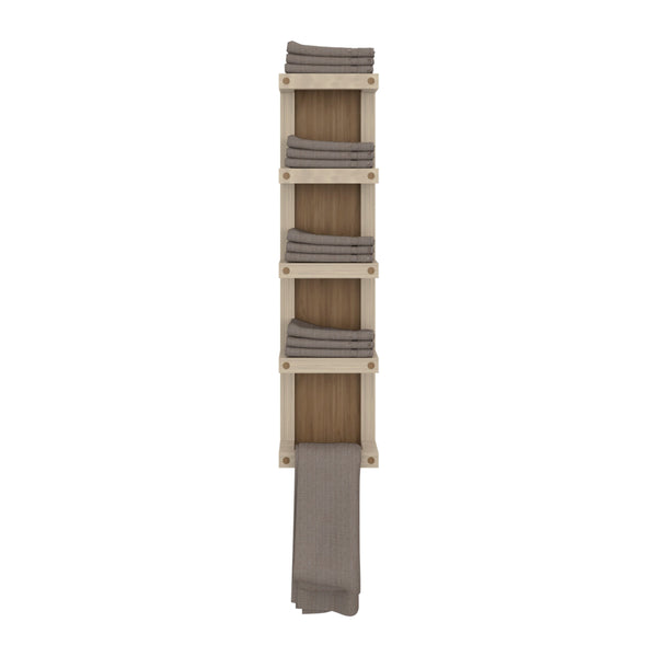 English Elm Natural Oak Slim 5-Tier Wall Towel Rack with Shelf — Space-Saving Vertical Organizer for Small Baths B062P389909