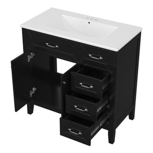 English Elm 36" Modern Bathroom Vanity With Sink Combo, Sleek Black Cabinet, Durable Storage & Stylish Design N725P246491B