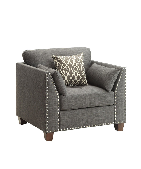 English Elm Laurissa Light Charcoal Linen Club Chair with 3 Pillows, Buttonless Tufted Back, Nailhead Trim B2726P277877