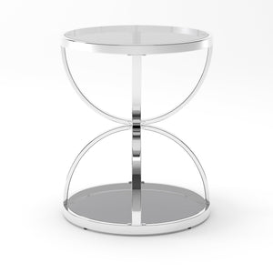English Elm 19.69'' Round Chrome Side Table Dual Tier Gray Tempered Glass Glam Modern Accent W757P412806