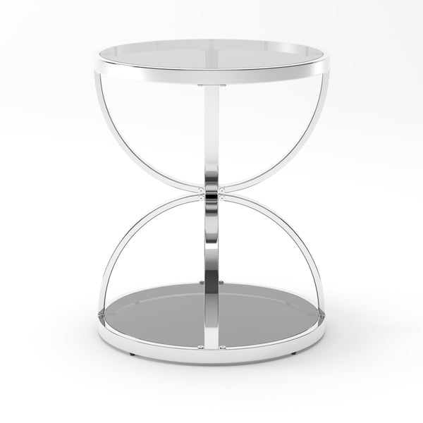 English Elm 19.69'' Round Chrome Side Table Dual Tier Gray Tempered Glass Glam Modern Accent W757P412806