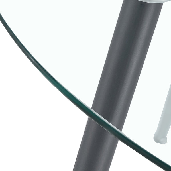 English Elm A 40-inch round glass dining table with black metal legs, minimalist design, seats 4-6, stable non-slip pads W1151S04047