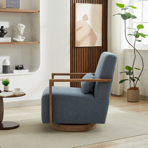 English Elm 29.13"w Boucle Swivel Accent Chair Open Back 360 Rotation Modern Lounge Seating Blue W3188P417950