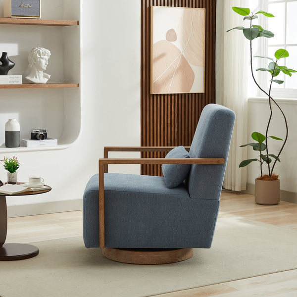English Elm 29.13"w Boucle Swivel Accent Chair Open Back 360 Rotation Modern Lounge Seating Blue W3188P417950