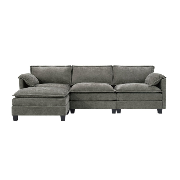 English Elm 107-inch Modular L-shaped Sectional Sofa with Velvet Upholstery and Built-in Storage Aqua French Bulldog W3480S00002