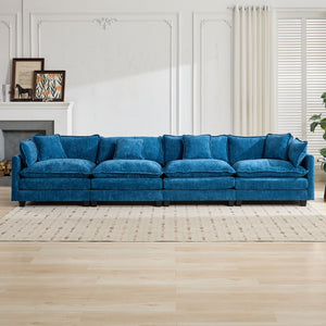 English Elm Cloud Sofa 4 Seats - Modern Modular Sectional Couch In Elegant Blue Chenille For Ultimate Comfort & Style W1143S00049