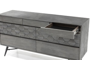 English Elm Makena Six Drawer Acacia Wood Dresser with Honeycomb Relief Sculpted Gray Finish B2736P464858