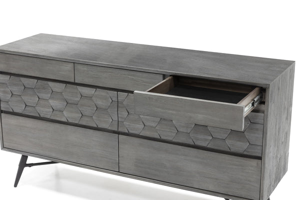 English Elm Makena Six Drawer Acacia Wood Dresser with Honeycomb Relief Sculpted Gray Finish B2736P464858