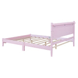 English Elm Queen Size Wood Platform Bed Frame, Retro Style Bed With Rectangular Headboard,No Need Box Spring,Pink