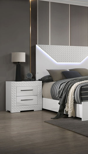 English Elm White High Gloss Nightstand 25.5"W x 15.5"D Modern Glam 2-Drawer Engineered Wood Chrome Legs B2741P325721