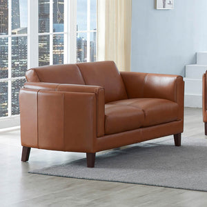 English Elm Maui Top-Grain Leather Loveseat Brown — Pocket Coil Comfort, Memory Foam, Kiln-Dried Frame Durable 65.5" B2705P211701