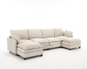 English Elm Oversized Modular U-Shaped Velvet Sofa: Luxurious 4-Seat Couch With Ottomans & Pillows W2705S00022-GIGA