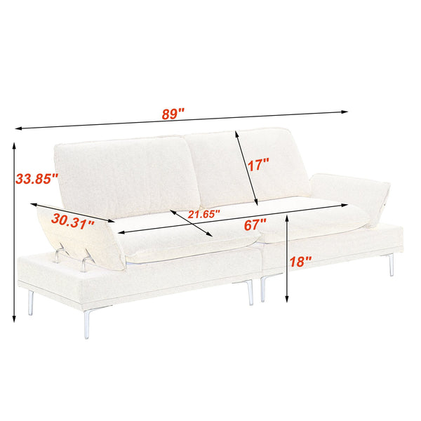English Elm 89 Two-Seater Sofa in Polyester Blend Upholstery, Modern Deep Grey & Yellow Options, Metal Legs, 300LB Capacity W1658S00060