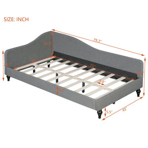English Elm Twin L-Shaped Linen Daybed with Solid Wood Legs — Semi-Enclosed Modern Design, Durable Support Gray SF100145AAE
