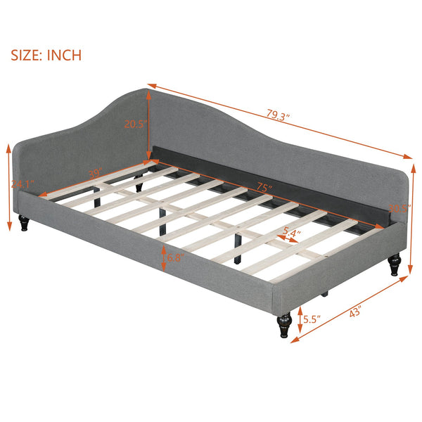 English Elm Twin L-Shaped Linen Daybed with Solid Wood Legs — Semi-Enclosed Modern Design, Durable Support Gray SF100145AAE