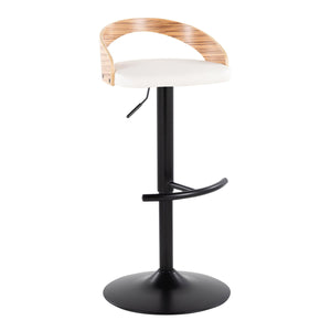 English Elm Grotto Contemporary Adjustable Barstools Set Of 2 - Swivel, Zebra Wood, Black Metal & White Faux Leather B202S00912