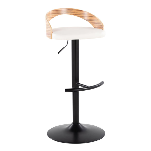 English Elm Grotto Contemporary Adjustable Barstools Set Of 2 - Swivel, Zebra Wood, Black Metal & White Faux Leather B202S00912
