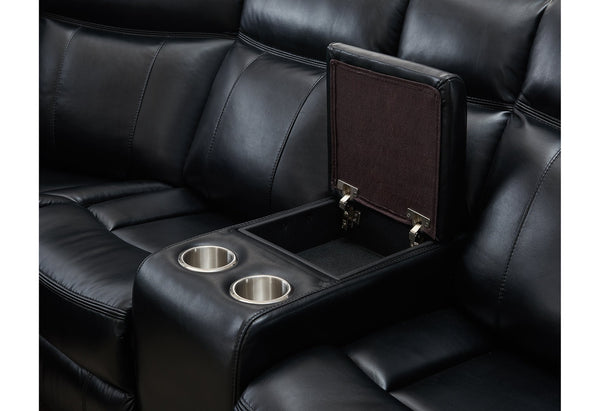 English Elm JUPITER Black Leather Sectional with Blue LED Lighting, Dual Recliners, 63" Total Recline Elegance B201S00129