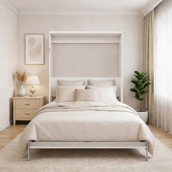 English Elm Multifunctional Queen Murphy Wall Bed with Hydraulic Soft Close and Solid Wood Slat Support W5290S00001