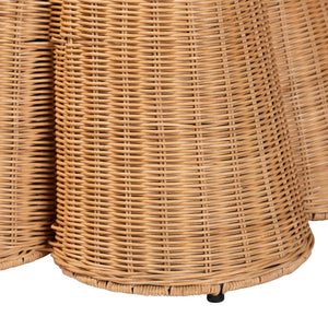 English Elm Scallop Handwoven Rattan Square Ottoman Sculptural Wicker Footrest for Bohemian Living Rooms B2750P467862