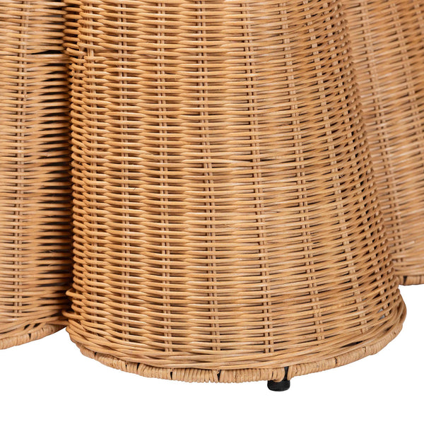 English Elm Scallop Handwoven Rattan Square Ottoman Sculptural Wicker Footrest for Bohemian Living Rooms B2750P467862