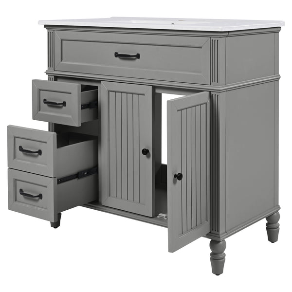 English Elm Christopher Knight Home® - 36" Bathroom Vanity with Sink - Freestanding Ceramic Top, Soft-Close Doors & Drawers, Robust Craftsmanship Grey N759P340019E