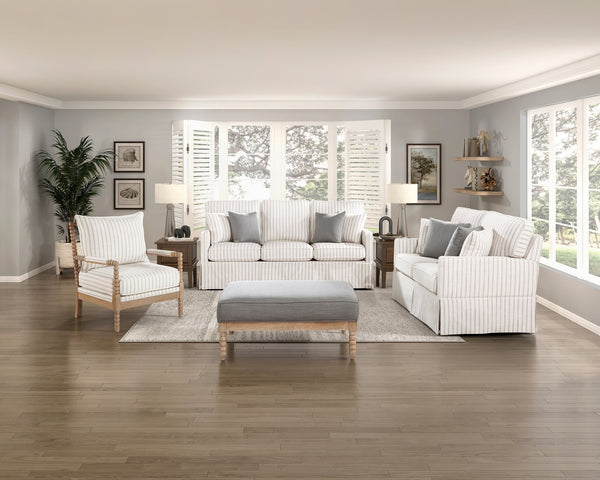 English Elm Classic Hampstead Ottoman Gray Fabric Upholstery with Ball-Turned Natural Wood Frame, 41.5"x27" Accent Seat B011P271950