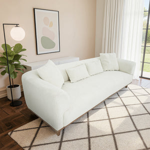 English Elm Richardson Velvet Sofa Scandinavian Minimalist Living Room Seat with Solid Wood Base Cream B183P493698