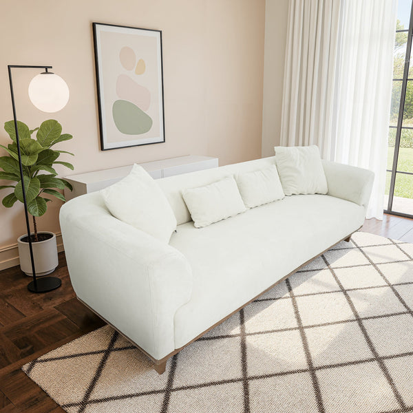 English Elm Richardson Velvet Sofa Scandinavian Minimalist Living Room Seat with Solid Wood Base Cream B183P493698
