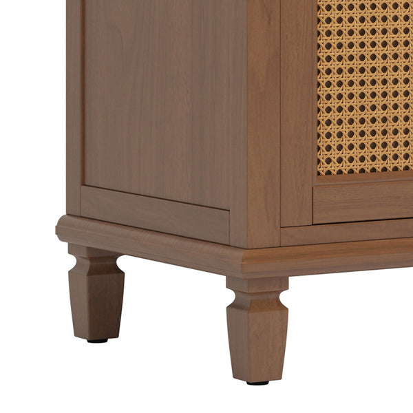 English Elm Christopher Knight Home® - 36" Rattan Bathroom Vanity with Ceramic Sink and Soft-Close Drawers, Handwoven Door Texture, Solid Wood Legs, Spacious Storage Elegance Brown N817P271077B