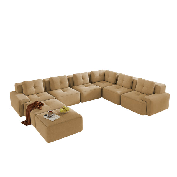 English Elm Modular Corduroy Sectional Sofa 6 Seat V Shaped Corner Couch with Ottomans Living Room Camel W714S01590
