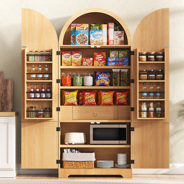 English Elm K&k Farmhouse Pantry Cabinet 72 Inch Tall Mdf Cupboard with Adjustable Shelves Natural N707S000020Y