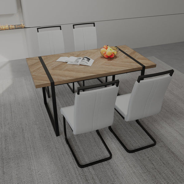 English Elm 59" Dining Table Set - Modern-Rural 4-Piece Mdf & Pu Armless Chairs With Black Metal Legs For Home W2189S00168