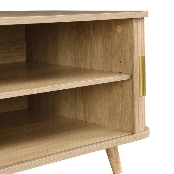 English Elm Modern Mid-century Coffee Table Tambour Doors Open Shelves Warm Wood Living Room Natural N770P333553N
