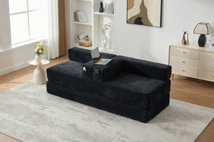 English Elm UNITED Folding Sofa Bed with Removable Cover Zipper, Chenille Memory Foam Sleeper for Small Spaces Black W1568P293809