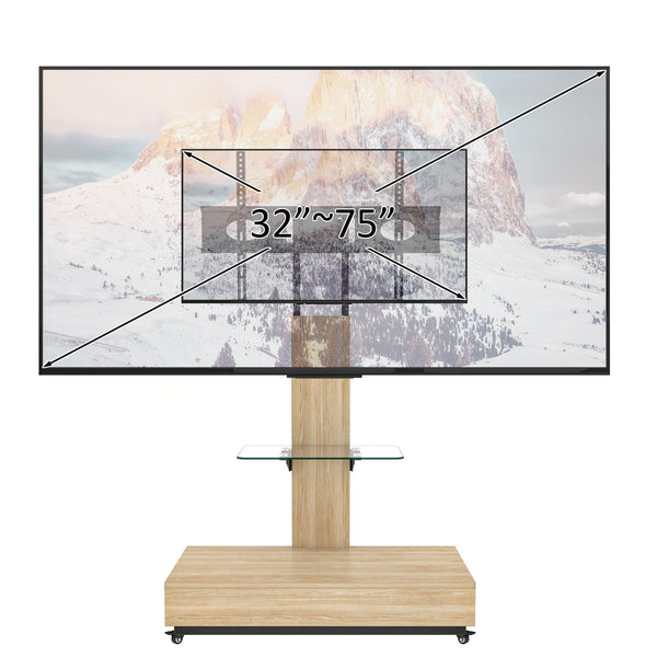 English Elm Tv Rolling Cart with Swivel Mount Lockable Wheels Pull Out Drawer Iron Frame Natural W241P246882