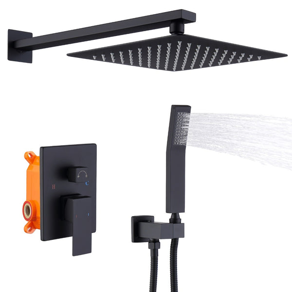 English Elm Shower System With 10" Rainfall Shower Head & Handheld Wand, Matte Black Brass Valve Combo Set T3177P269096-GIGA