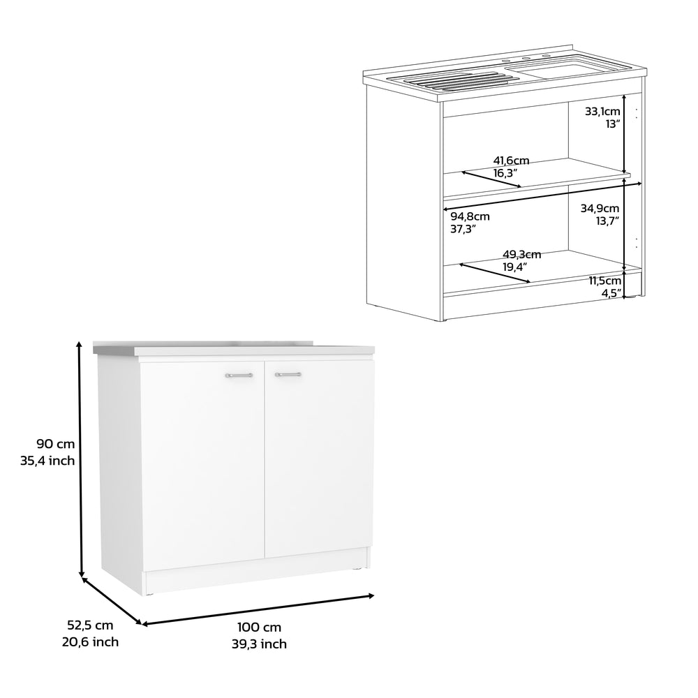 English Elm Freestanding Sink Cabinet With Double Doors, Two Shelves, Durable White Finish For Easy Organization B097S00112