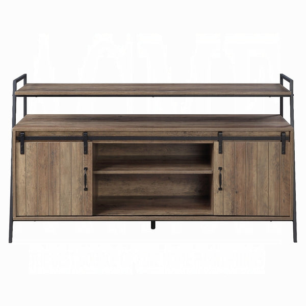English Elm Rustic Industrial Water Pipe 2-Shelf TV Stand with 4 Cabinets, Cord Management for 60" TVs Oak B062P209174