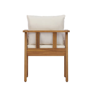 English Elm 7 Piece Acacia Wood Outdoor Dining Set Wicker Back Armchairs Teak Finish Patio N762P371718D_N762P403831T6