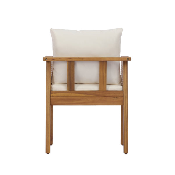 English Elm 7 Piece Acacia Wood Outdoor Dining Set Wicker Back Armchairs Teak Finish Patio N762P371718D_N762P403831T6